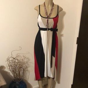 Striped high low dress with matching necklace